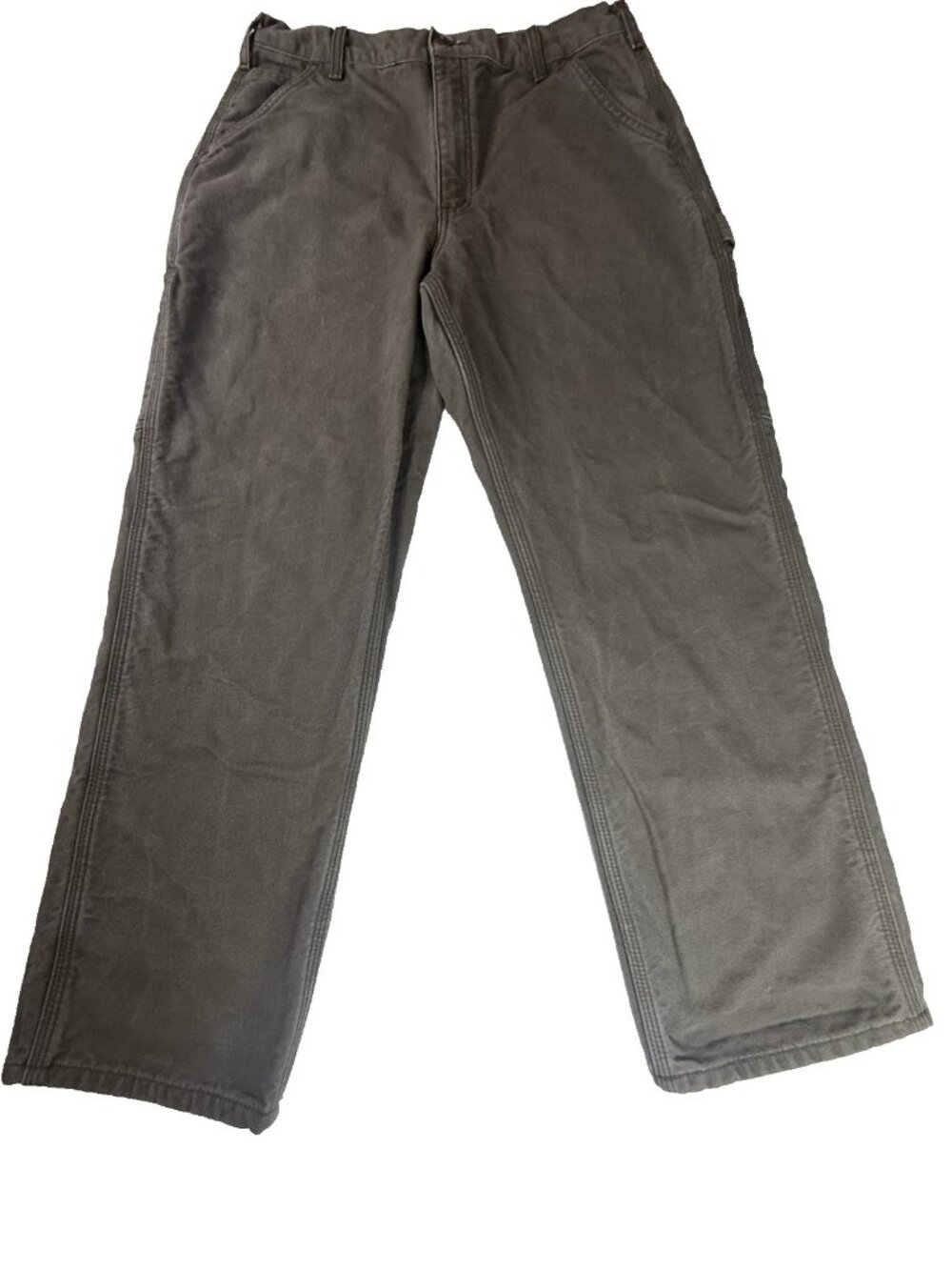 Carhartt Loose Fit Work Pants Mens 34x30 Flannel Lined Olive Green Canvas